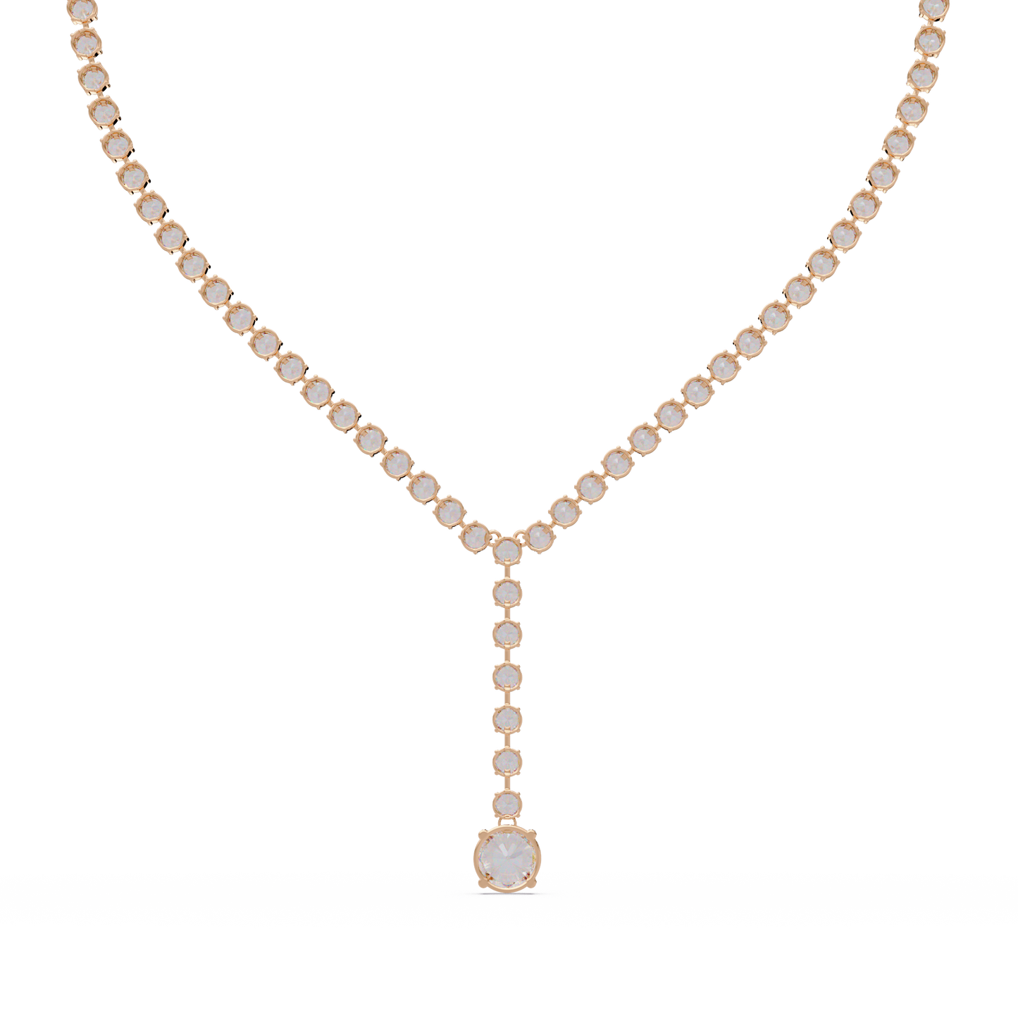 Diamond Drop Necklace 23.66 Carat Round Lab Grown Diamonds 14K Gold