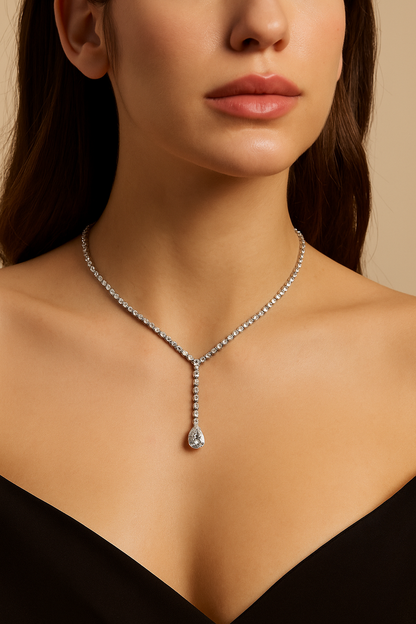 16.25 Ct Pear Diamond Drop Necklace In 14K Gold Lab Grown