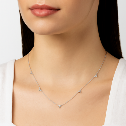 Diamond Clover Station Necklace 14K Gold Lab Grown Diamonds