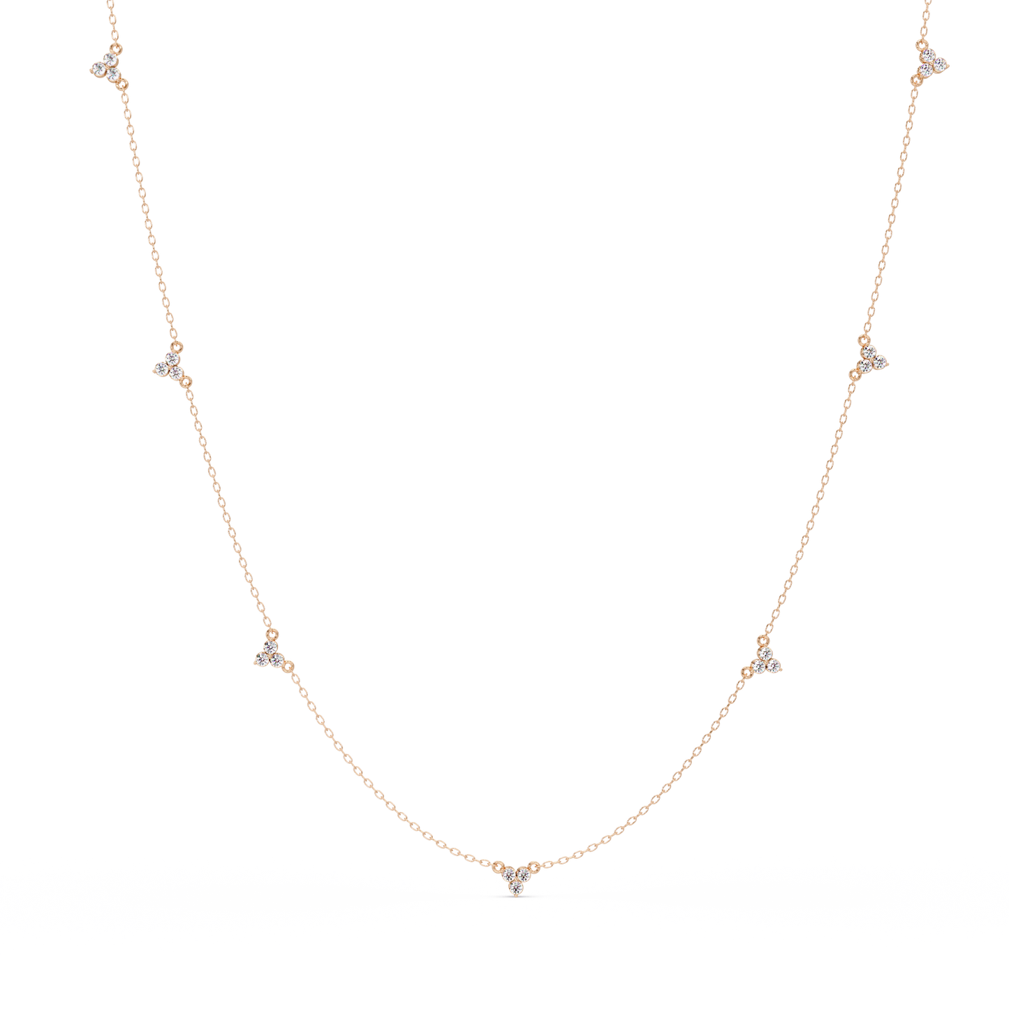 Diamond Clover Station Necklace 14K Gold Lab Grown Diamonds
