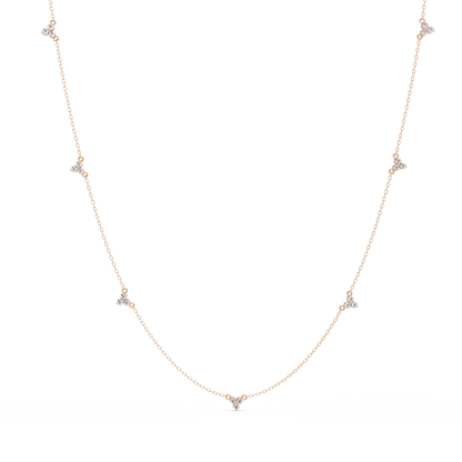 Diamond Clover Station Necklace 14K Gold Lab Grown Diamonds