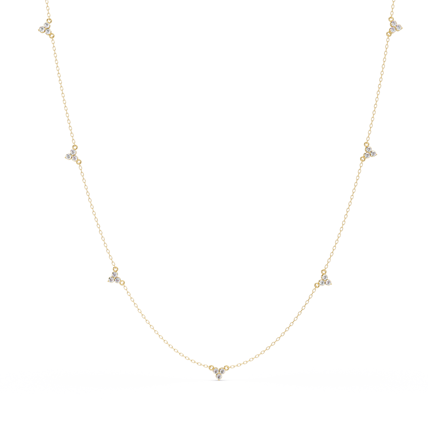 Diamond Clover Station Necklace 14K Gold Lab Grown Diamonds