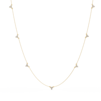 Diamond Clover Station Necklace 14K Gold Lab Grown Diamonds