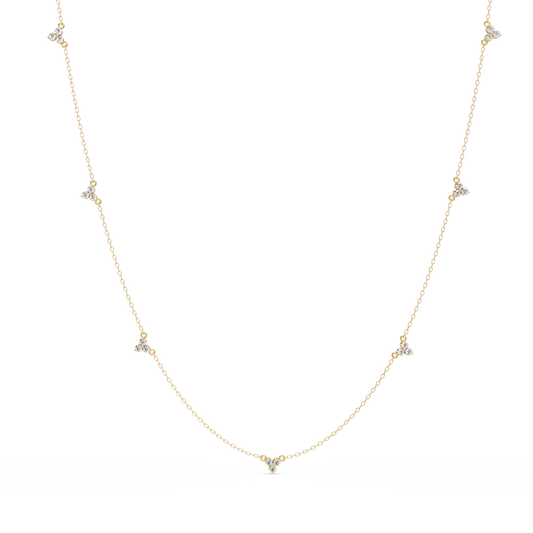 Diamond Clover Station Necklace 14K Gold Lab Grown Diamonds