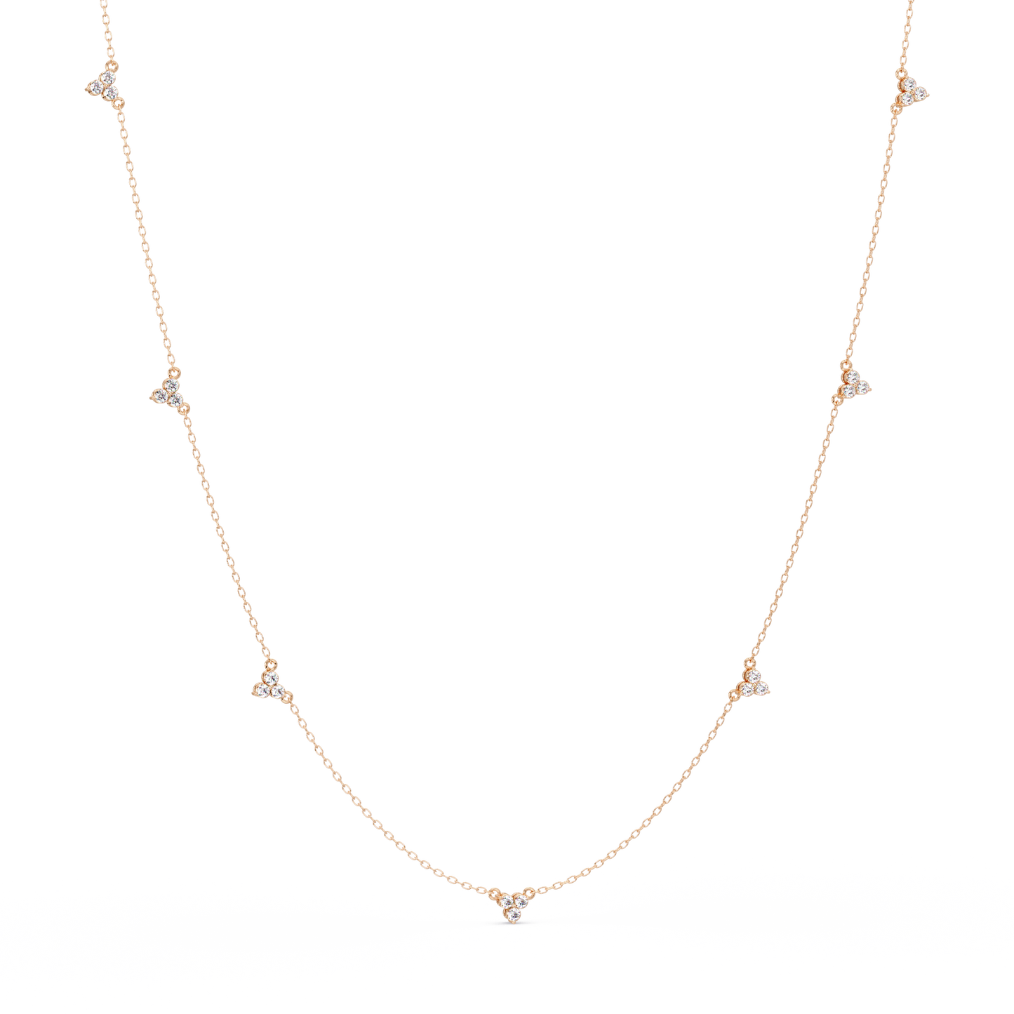 Diamond Clover Station Necklace 14K Gold Lab Grown Diamonds