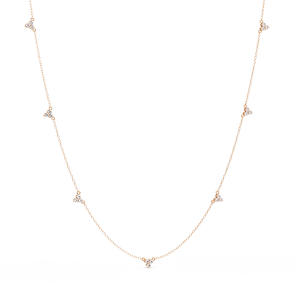 Diamond Clover Station Necklace 14K Gold Lab Grown Diamonds