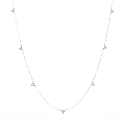 Diamond Clover Station Necklace 14K Gold Lab Grown Diamonds