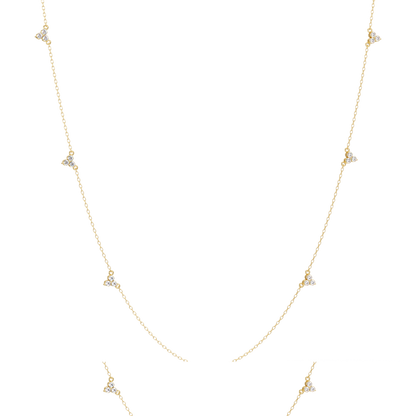 Diamond Clover Station Necklace 14K Gold Lab Grown Diamonds