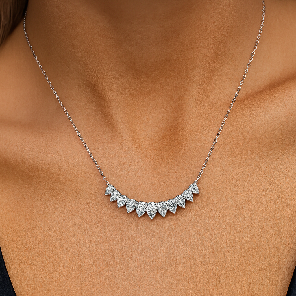 4.44 Carat Graduated Pear Diamond Necklace In 14K Gold Lab Grown