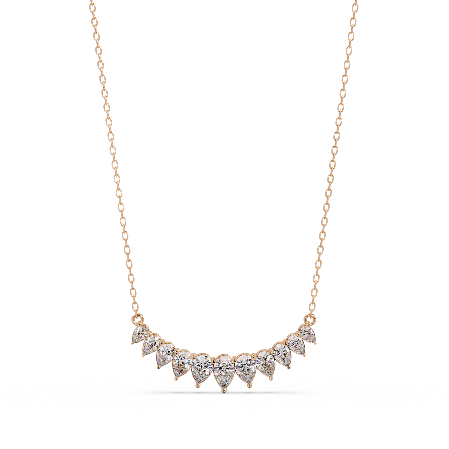 4.44 Carat Graduated Pear Diamond Necklace In 14K Gold Lab Grown