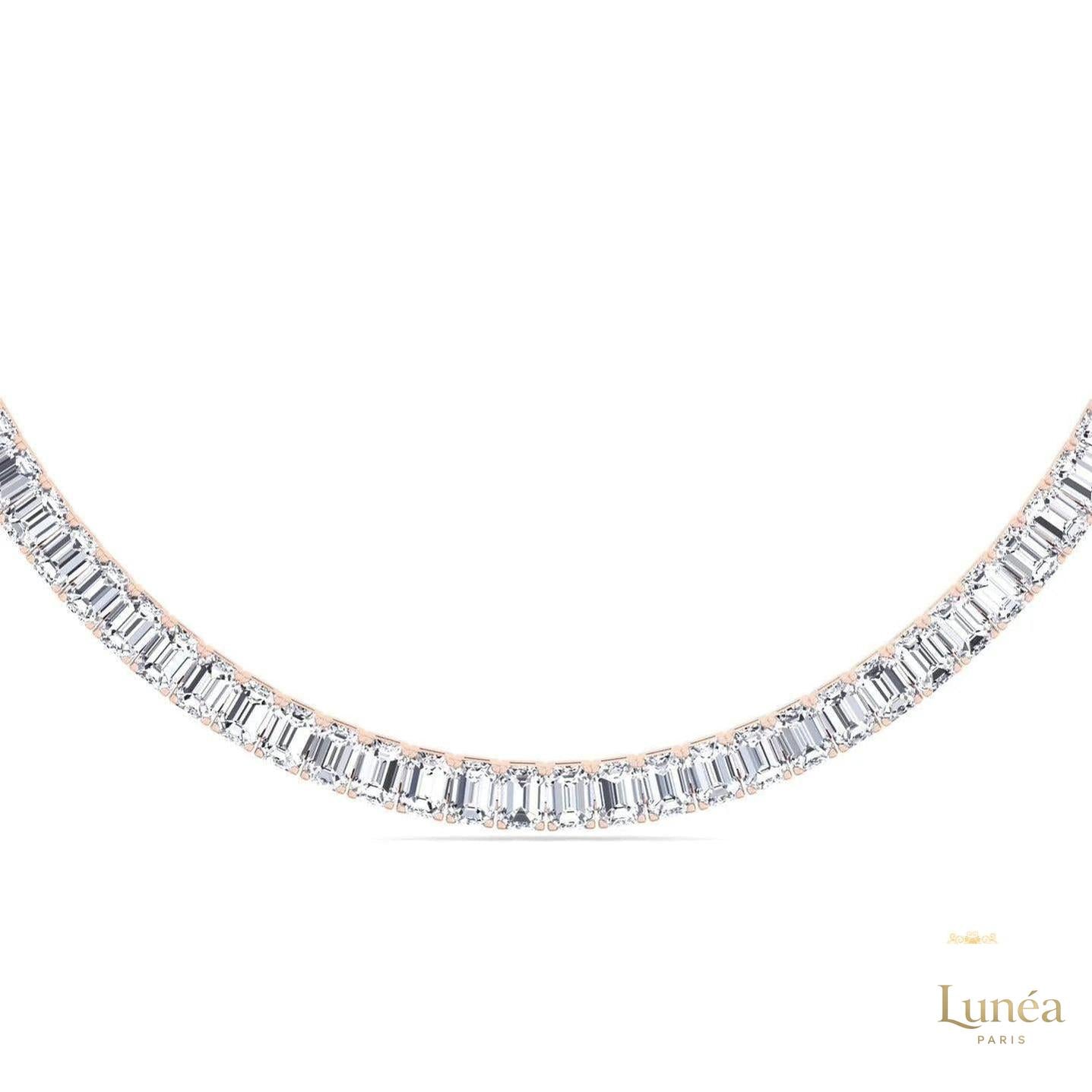 North South Emerald-Cut Lab Diamond Tennis Necklace