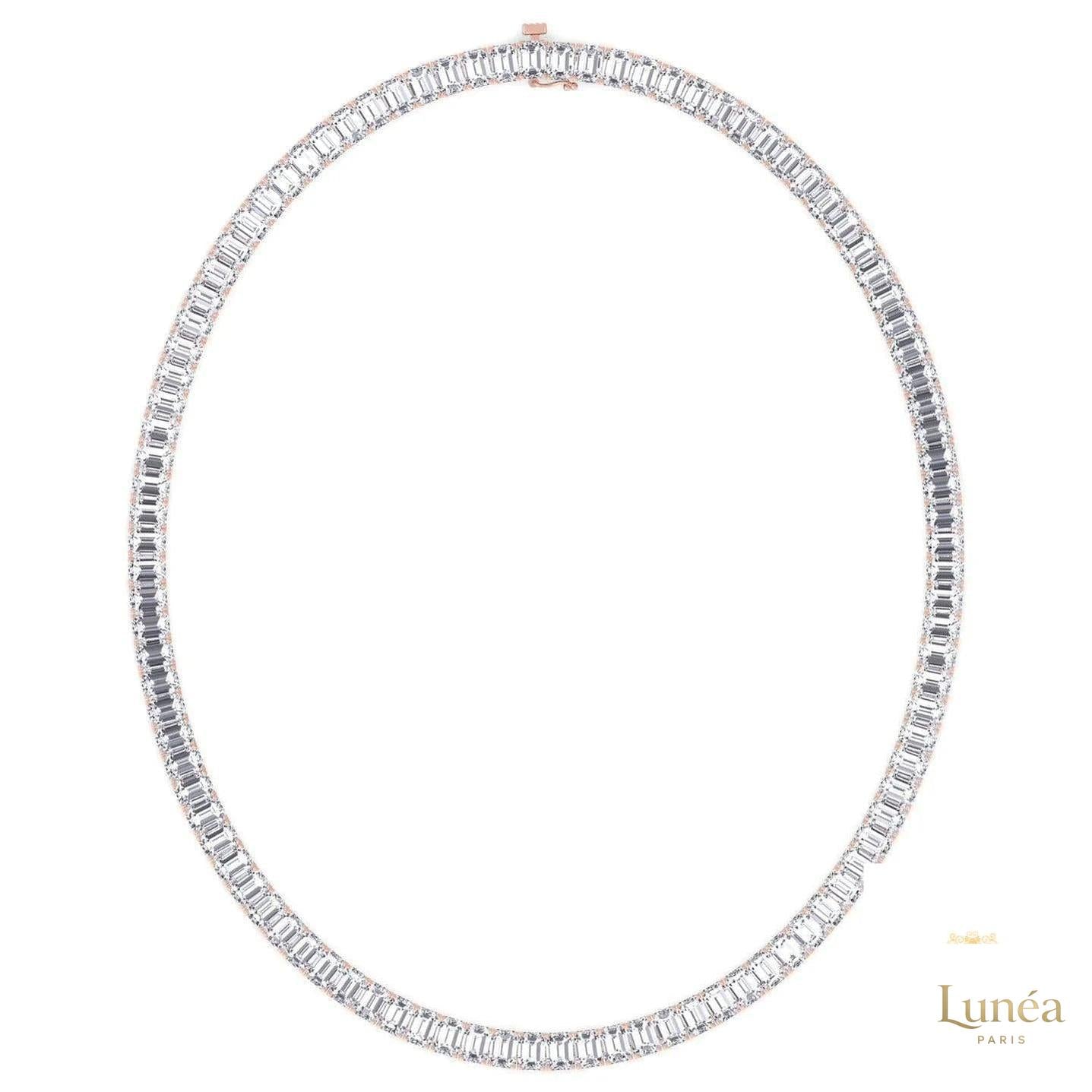 North South Emerald-Cut Lab Diamond Tennis Necklace