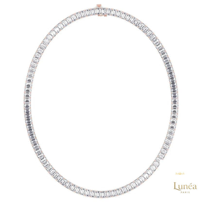 North South Emerald-Cut Lab Diamond Tennis Necklace