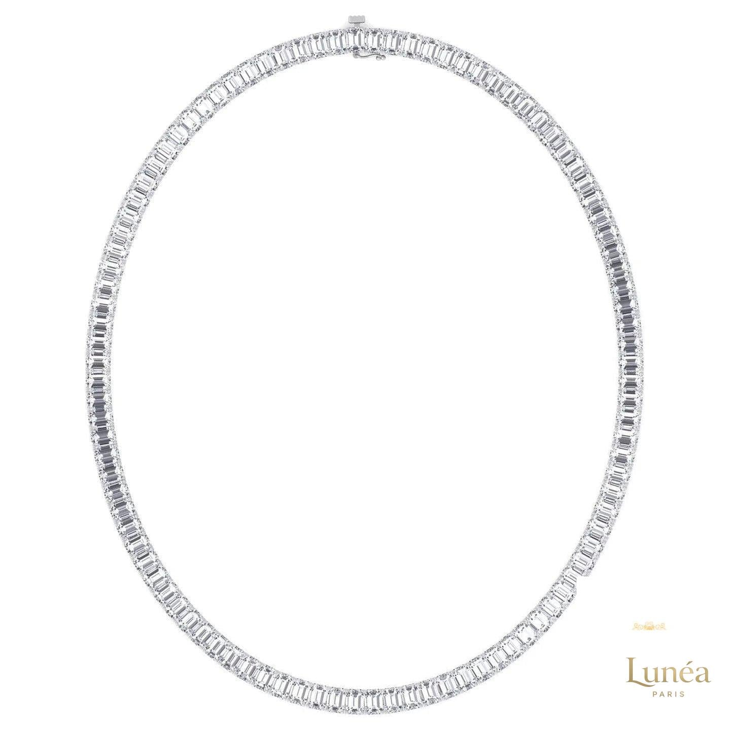 North South Emerald-Cut Lab Diamond Tennis Necklace