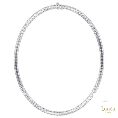 North South Emerald-Cut Lab Diamond Tennis Necklace