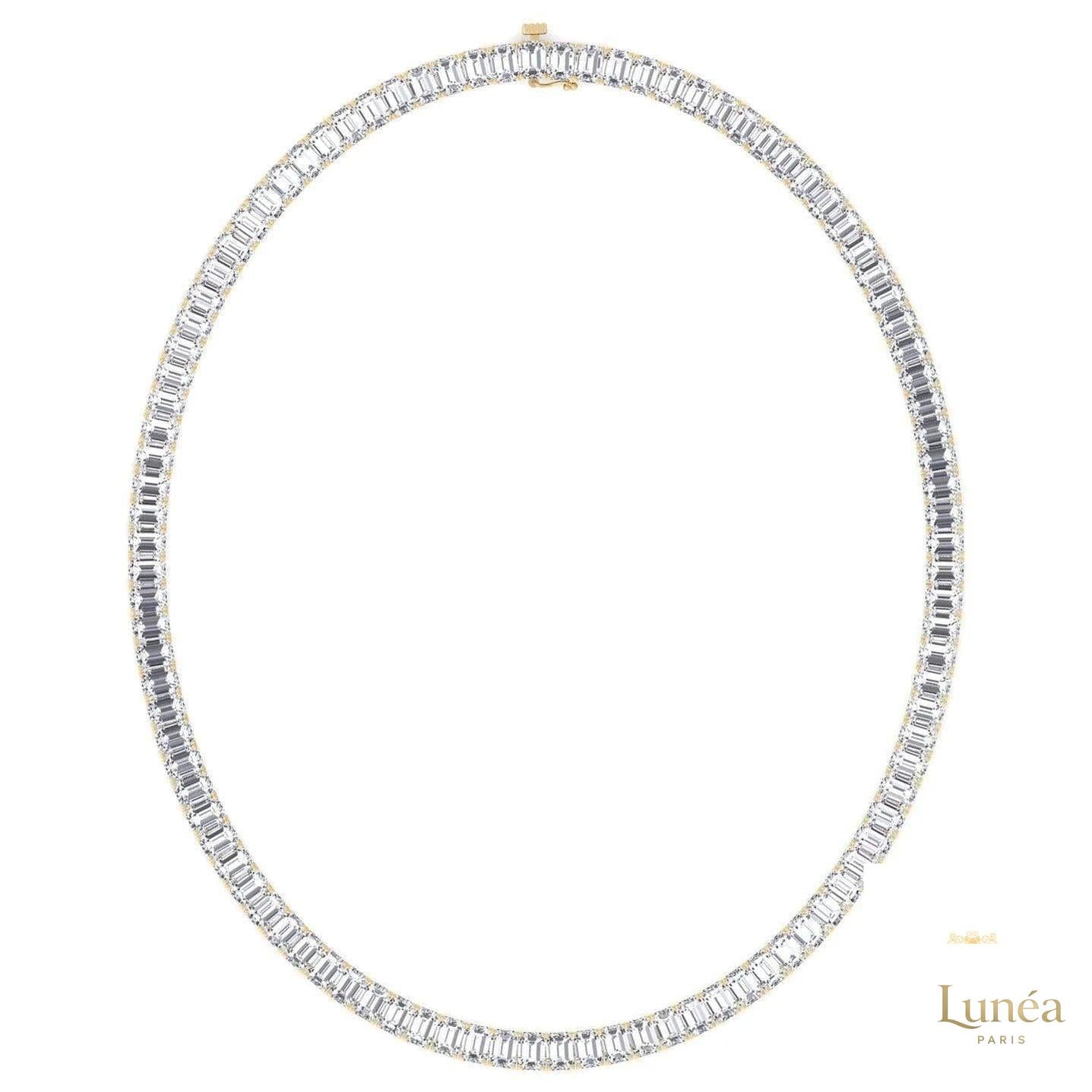 North South Emerald-Cut Lab Diamond Tennis Necklace