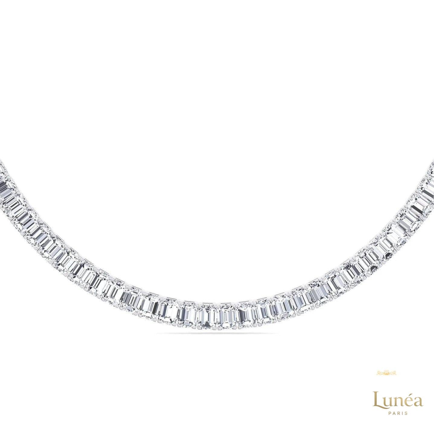 North South Emerald-Cut Lab Diamond Tennis Necklace