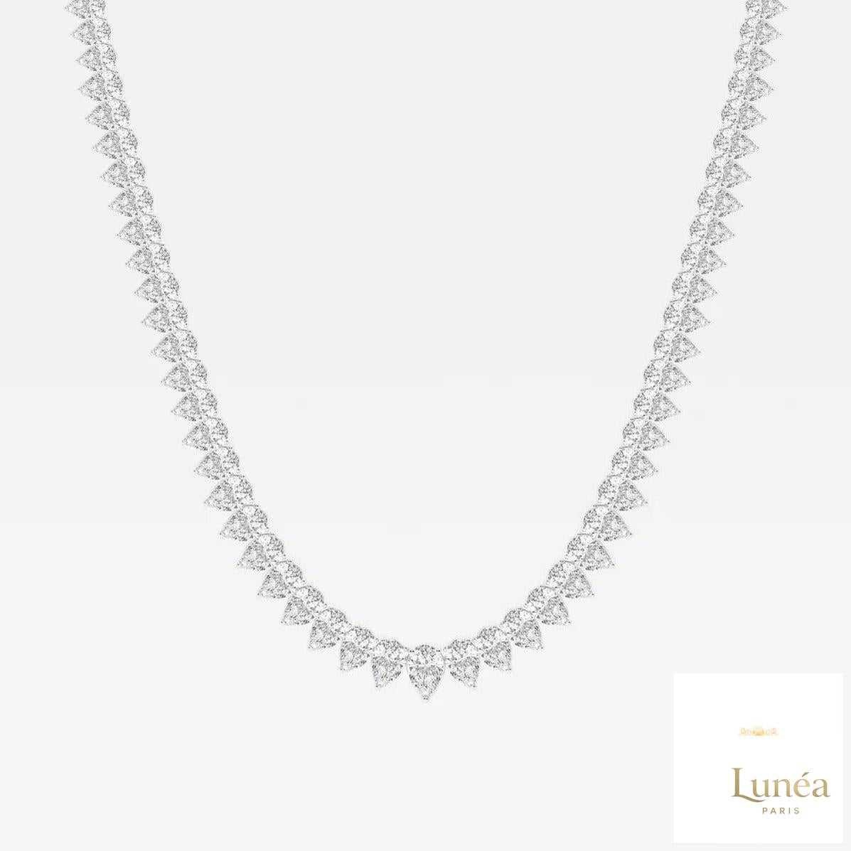 North South Pear-Cut Diamond Tennis Necklace