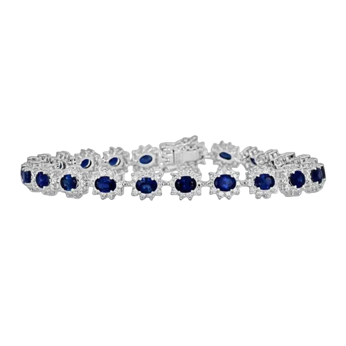 Oval Sapphire & Diamond Halo Tennis Bracelet