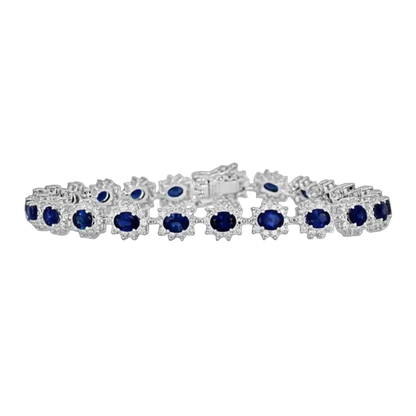 Oval Sapphire & Diamond Halo Tennis Bracelet