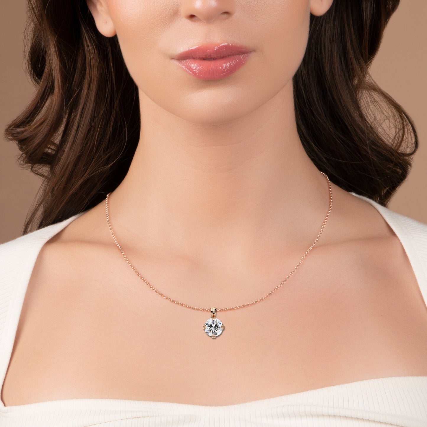 2.00 CT Round Lab-Grown Diamond Double-Prong Solitaire Pendant Necklace in 14K Gold & Platinum