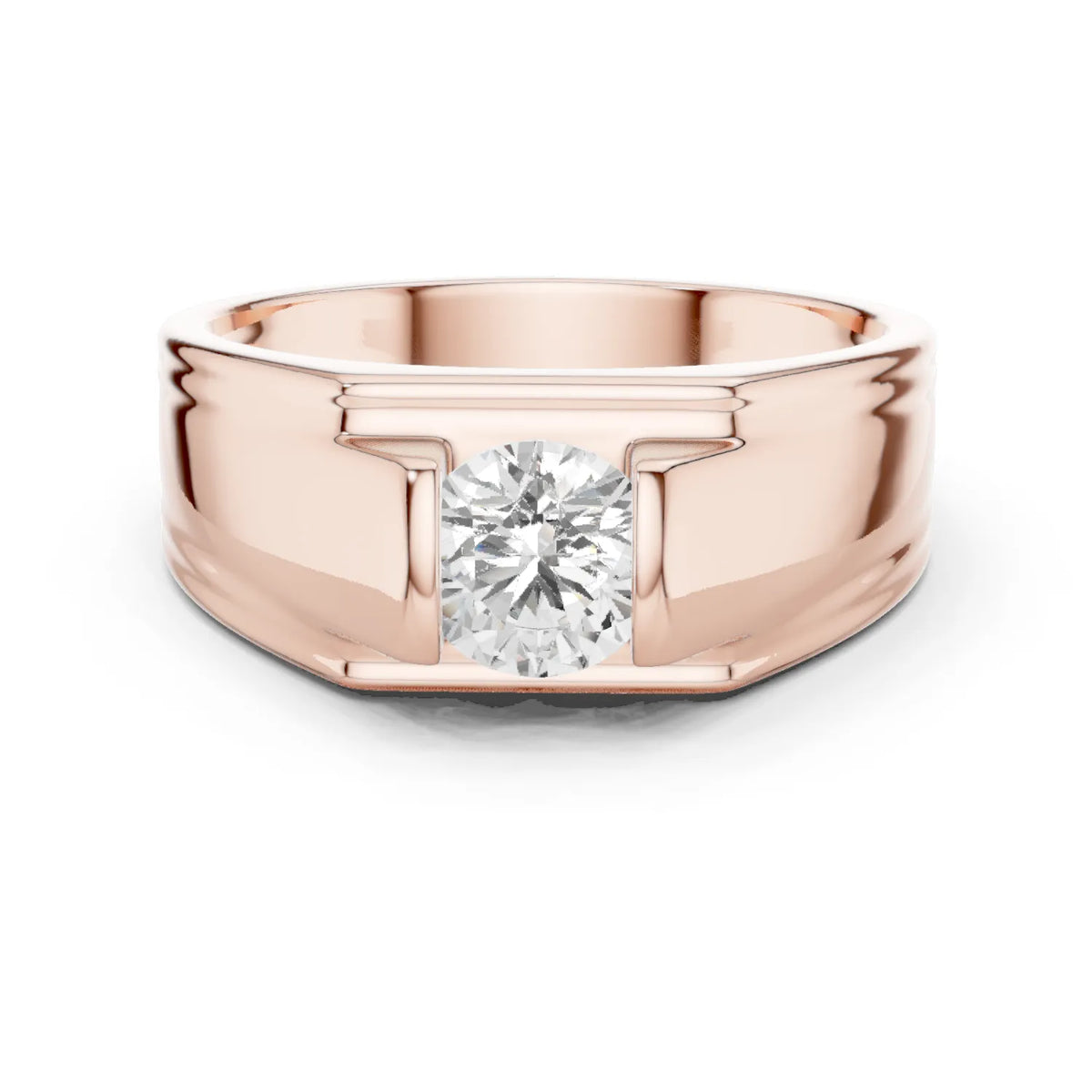 1.00 CT Round Lab-Grown Diamond Men’s Channel-Set Wide Ring in 14K Gold
