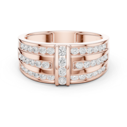 0.75 CTW Multi-Row Round Lab-Grown Diamond Wide Band with Geometric Center Detail in 14K Gold