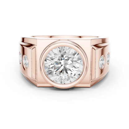 3.66 CTW Round Lab-Grown Diamond Bezel-Set Men’s Statement Ring with Side Diamonds in 14K Gold