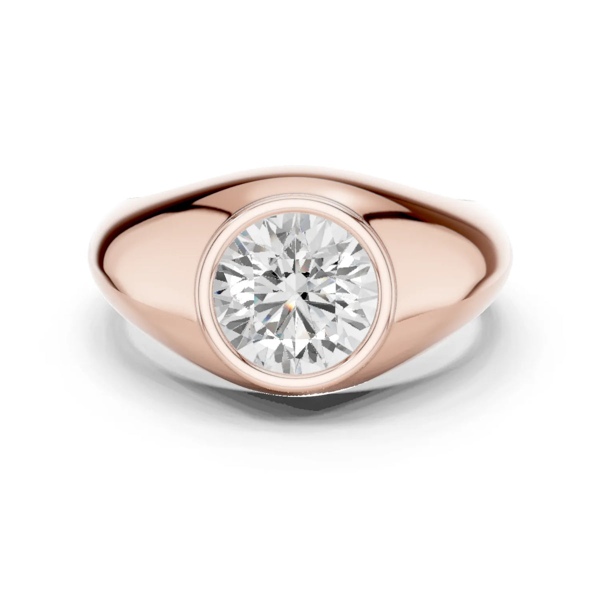 2.00 CT Round Lab-Grown Diamond Bezel-Set Men’s Signet Ring in 14K Gold