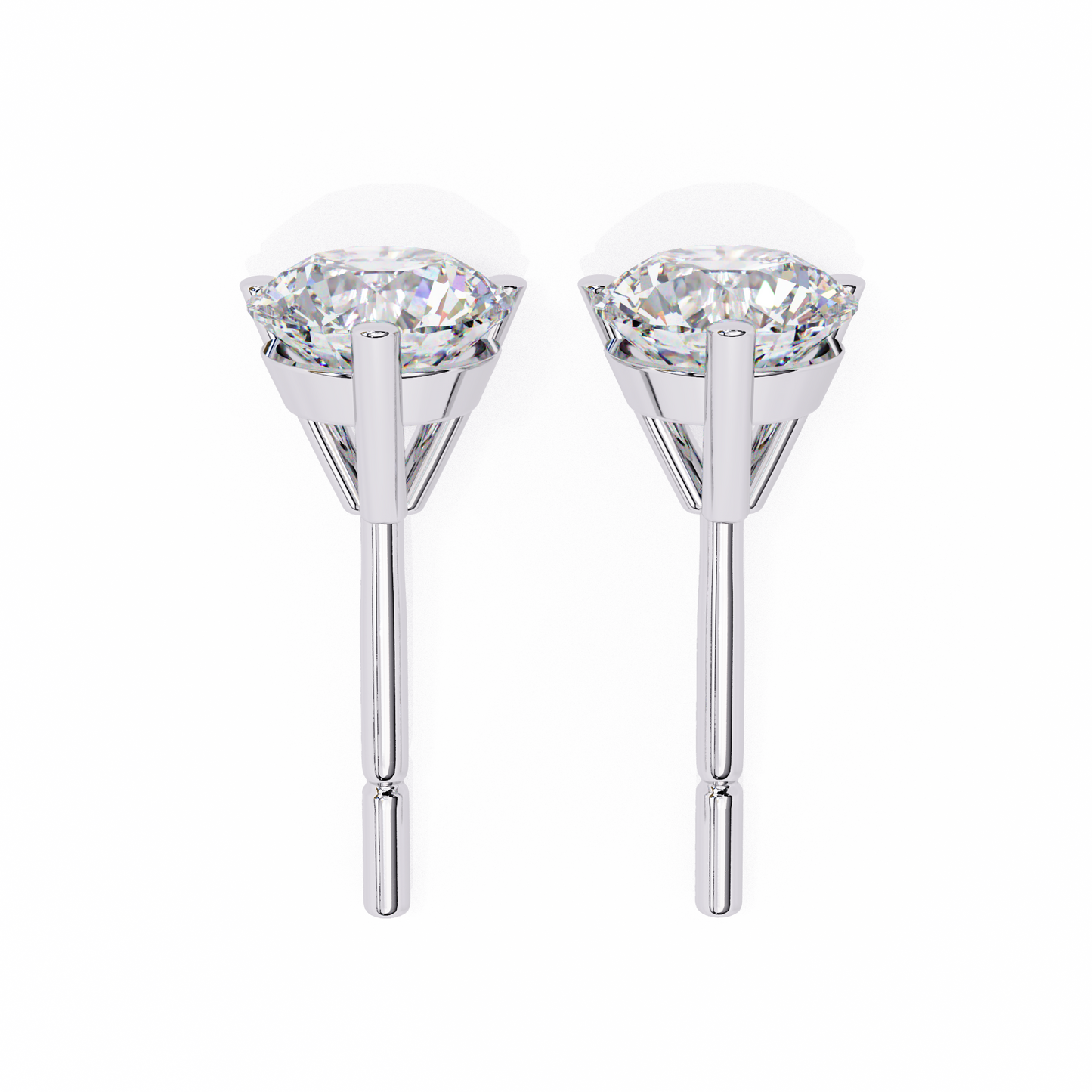 2.57 CTW Round Lab-Grown Diamond Three-Prong Martini Stud Earrings in 14K Gold