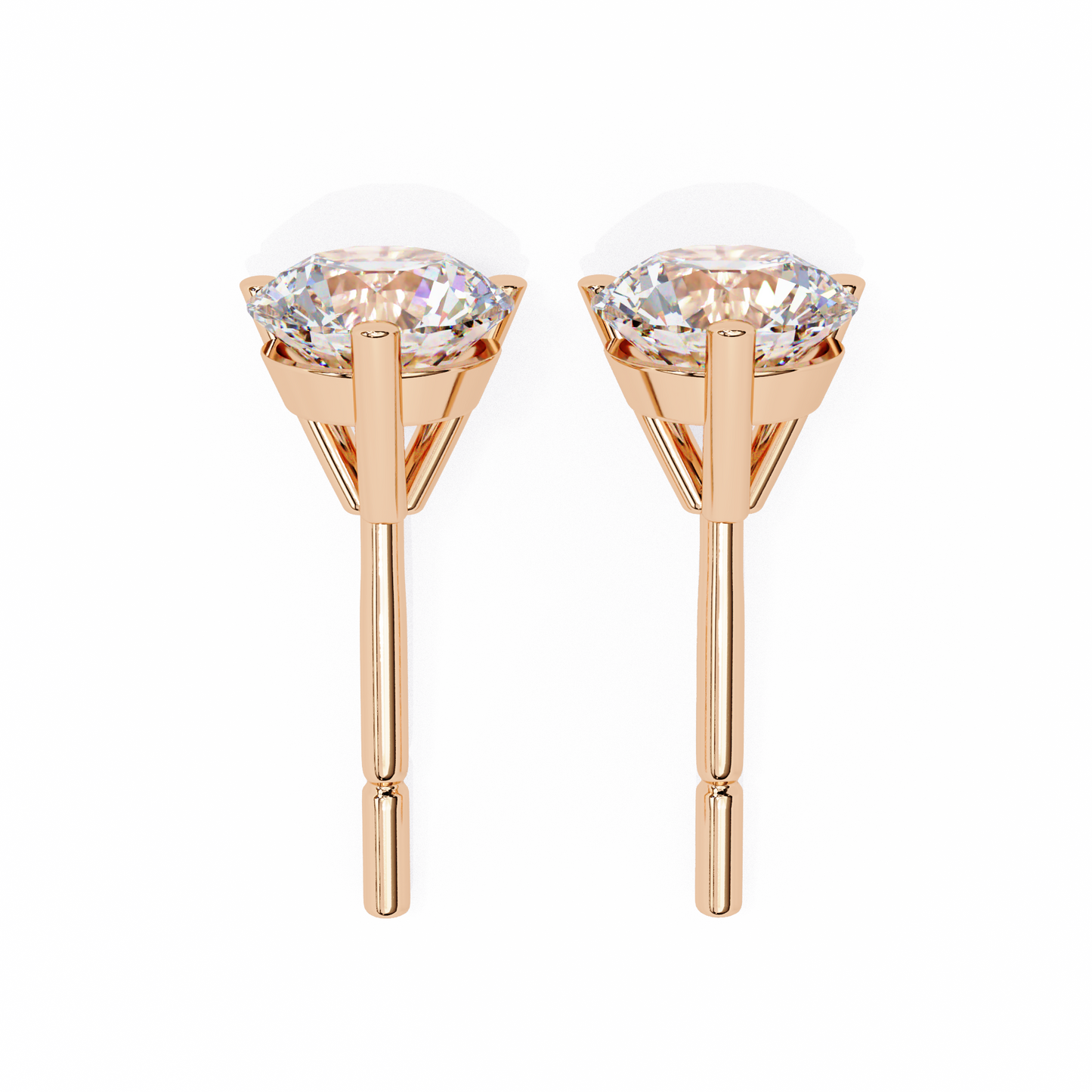 2.57 CTW Round Lab-Grown Diamond Three-Prong Martini Stud Earrings in 14K Gold