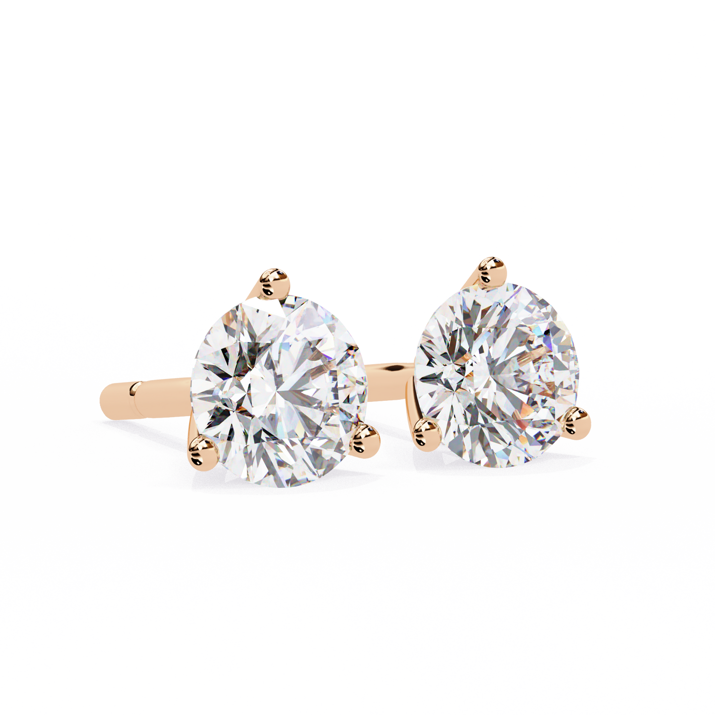 2.57 CTW Round Lab-Grown Diamond Three-Prong Martini Stud Earrings in 14K Gold