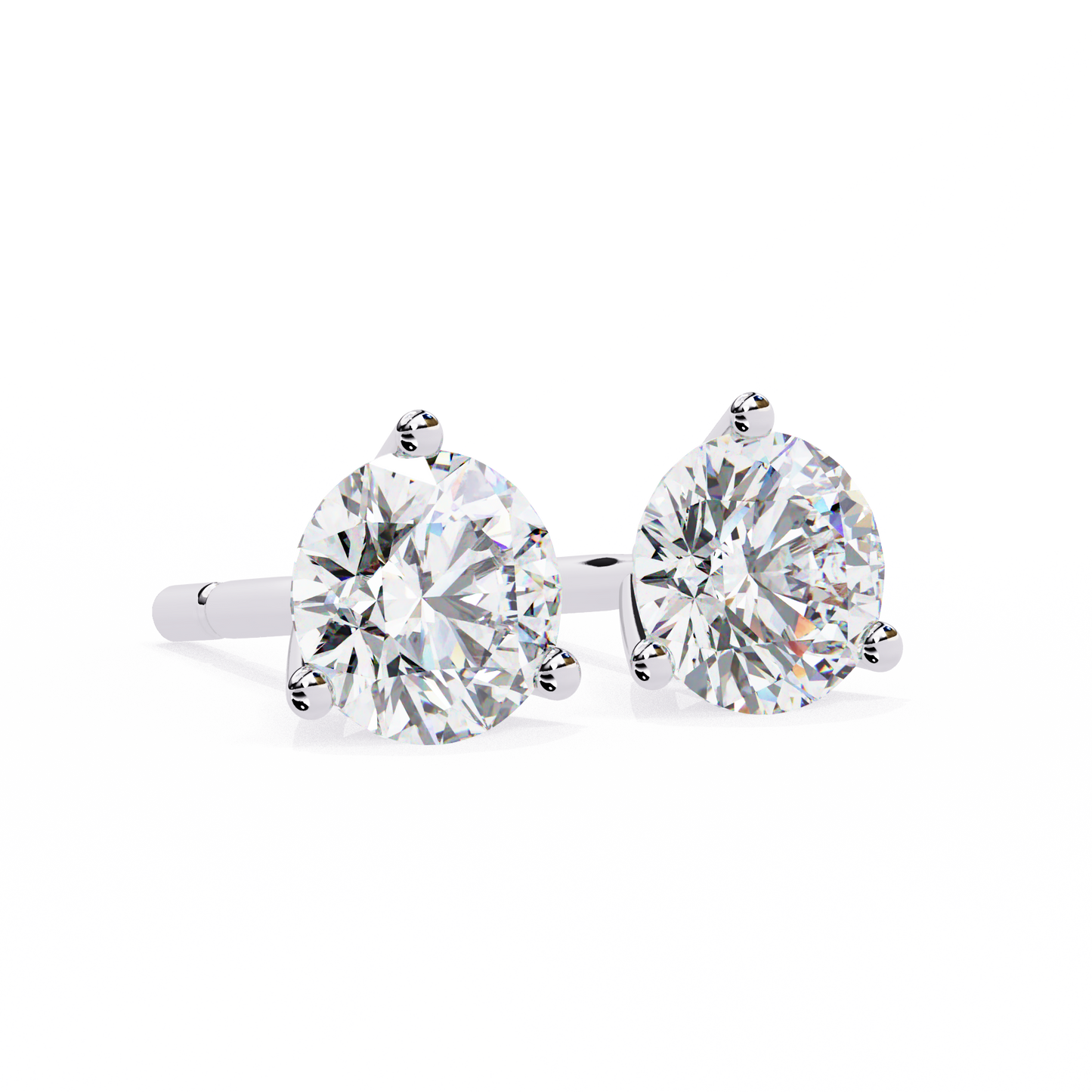 2.57 CTW Round Lab-Grown Diamond Three-Prong Martini Stud Earrings in 14K Gold