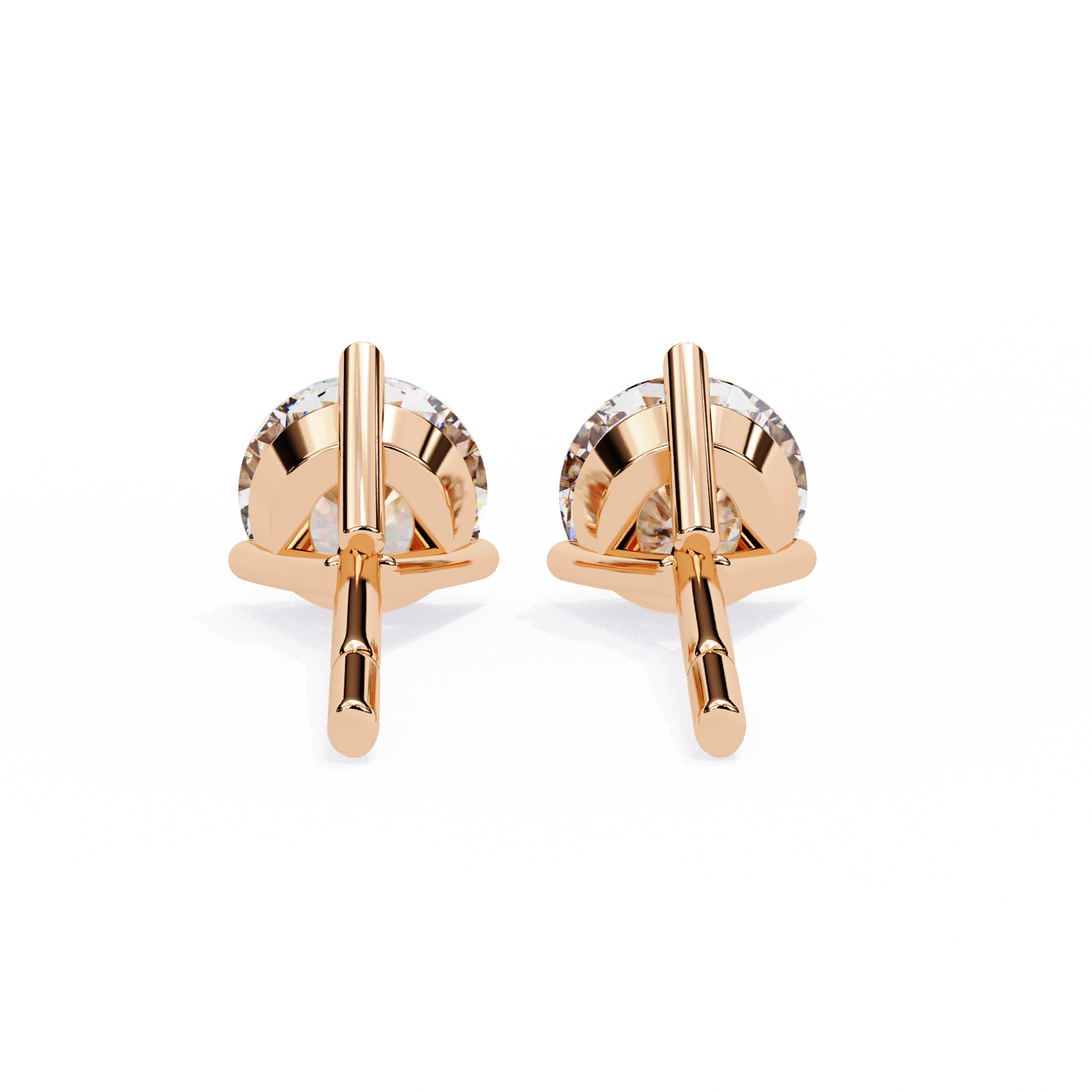 2.57 CTW Round Lab-Grown Diamond Three-Prong Martini Stud Earrings in 14K Gold