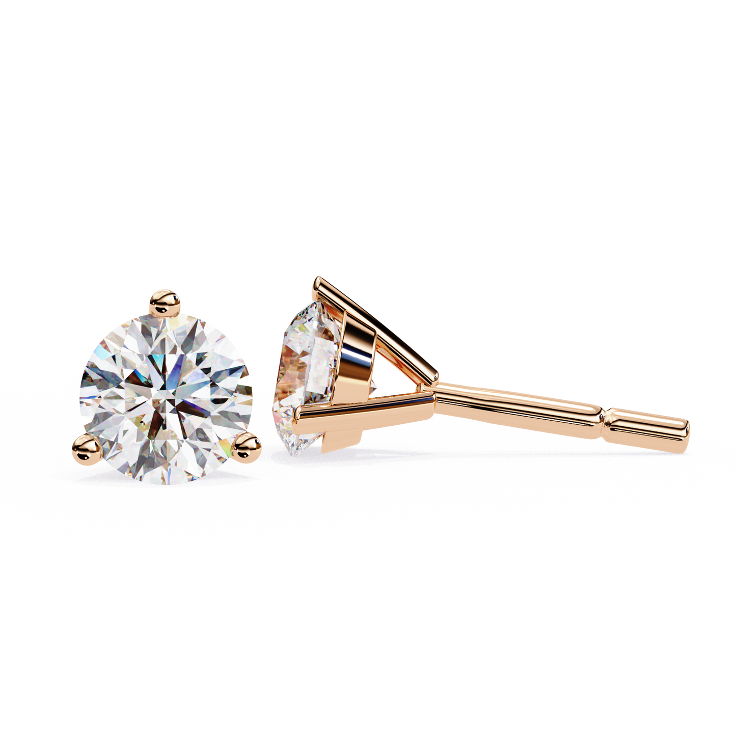 2.57 CTW Round Lab-Grown Diamond Three-Prong Martini Stud Earrings in 14K Gold