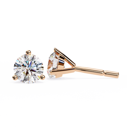 2.57 CTW Round Lab-Grown Diamond Three-Prong Martini Stud Earrings in 14K Gold