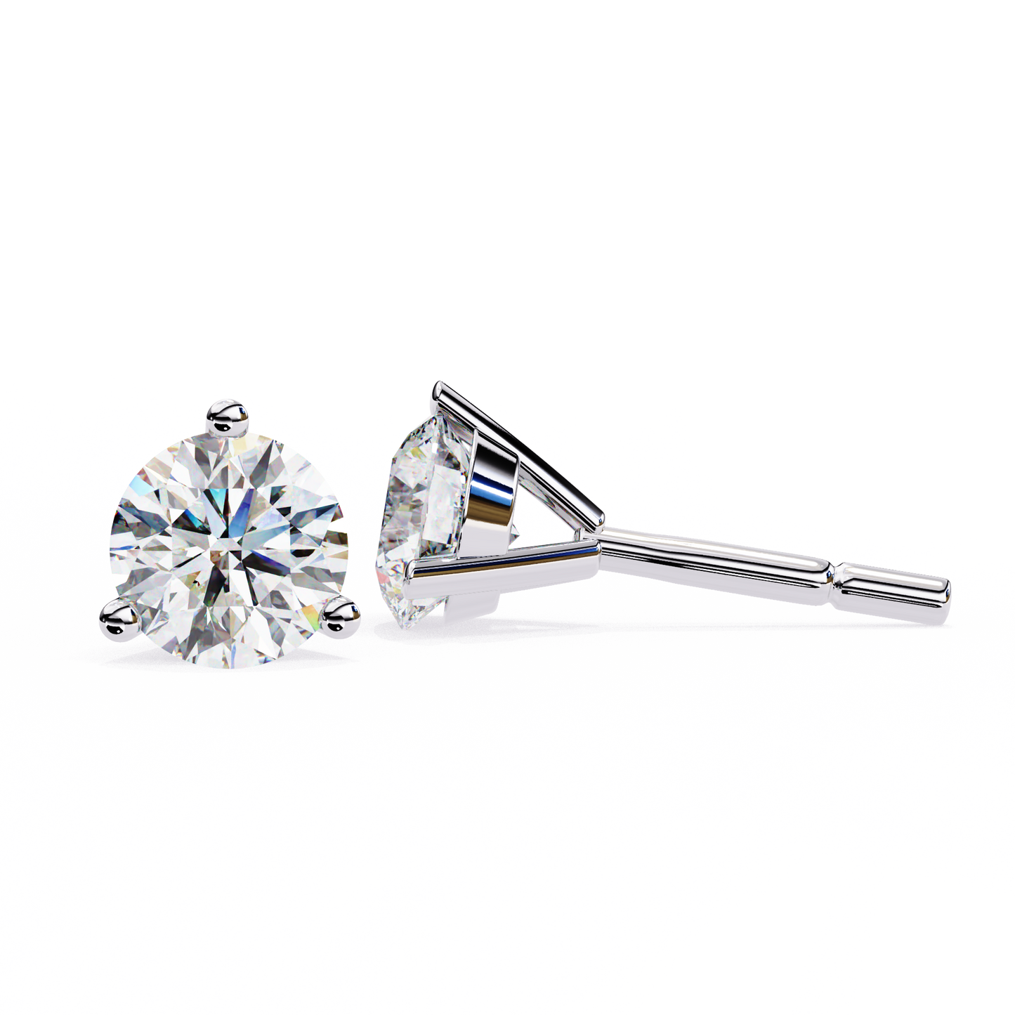 2.57 CTW Round Lab-Grown Diamond Three-Prong Martini Stud Earrings in 14K Gold