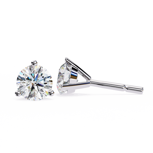 2.57 CTW round lab-grown diamond stud earrings in a three-prong martini setting crafted from 14K gold.