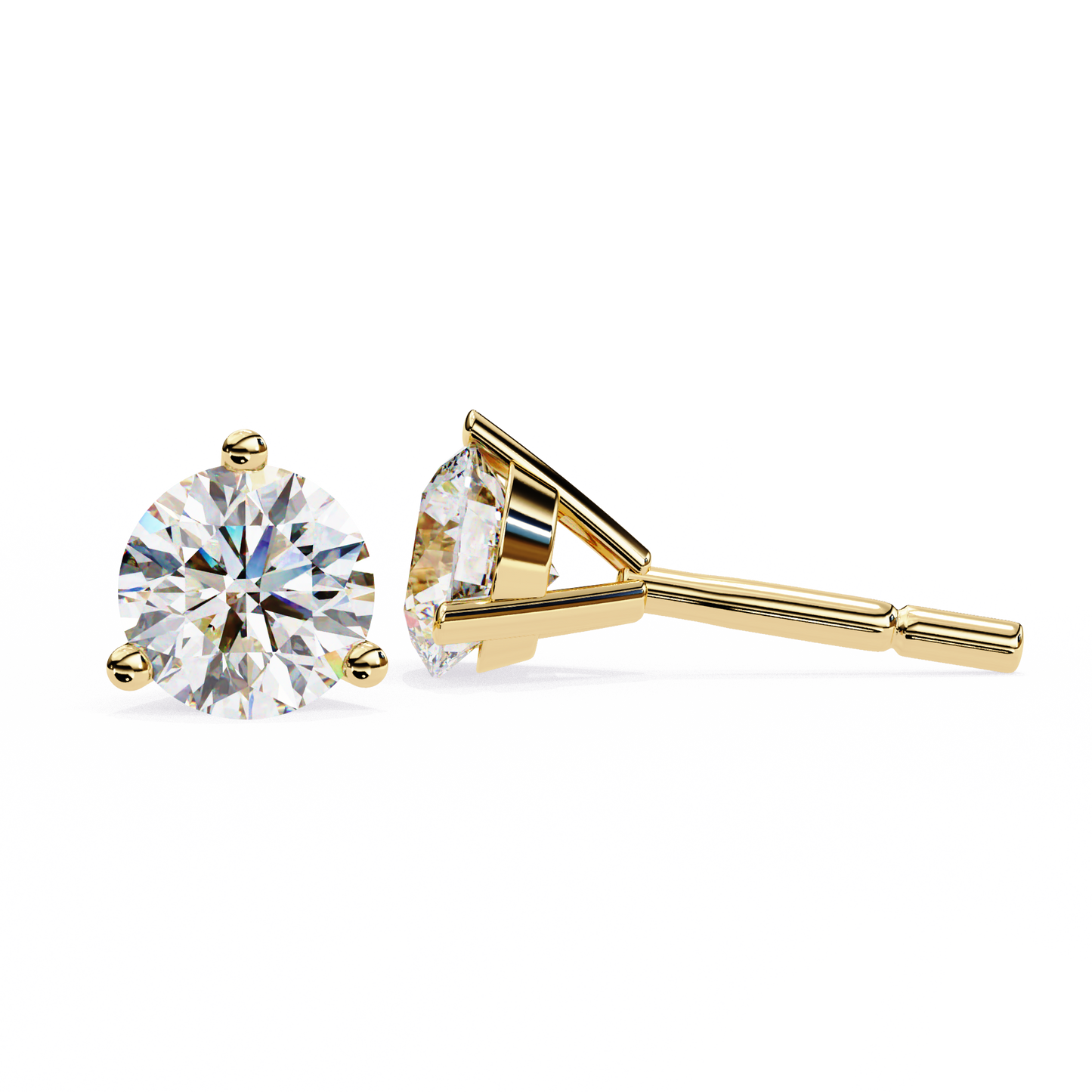 2.57 CTW Round Lab-Grown Diamond Three-Prong Martini Stud Earrings in 14K Gold