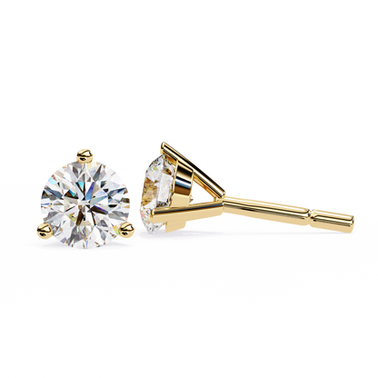 2.57 CTW Round Lab-Grown Diamond Three-Prong Martini Stud Earrings in 14K Gold
