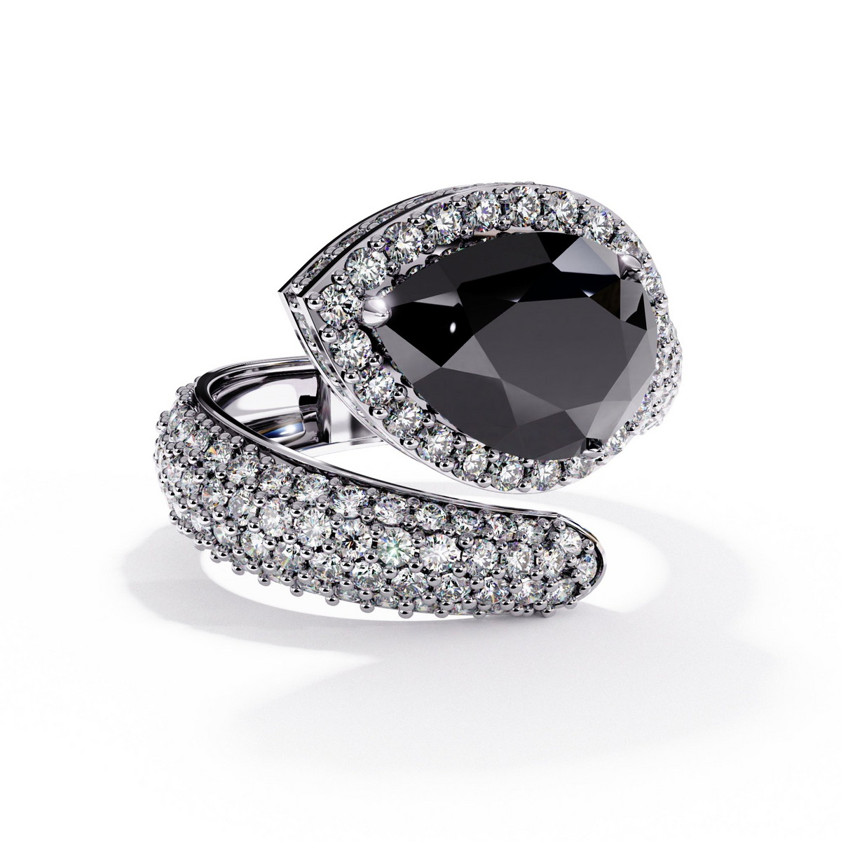 3 CTW Pear-Cut Halo Pavé Bypass Ring