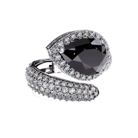 3.0 CTW pear-cut halo pavé bypass colorstone ring product render with round pavé accent stones.