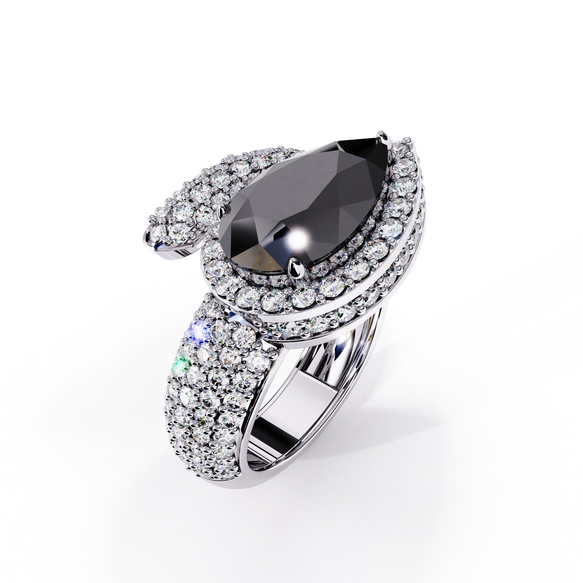3 CTW Pear-Cut Halo Pavé Bypass Ring