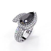 3.0 CTW pear-cut halo pavé bypass colorstone ring product render with round pavé accent stones.