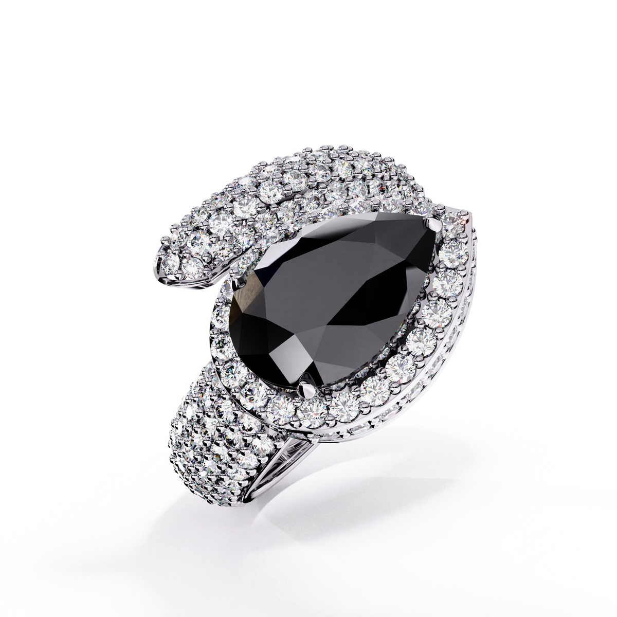 3 CTW Pear-Cut Halo Pavé Bypass Ring