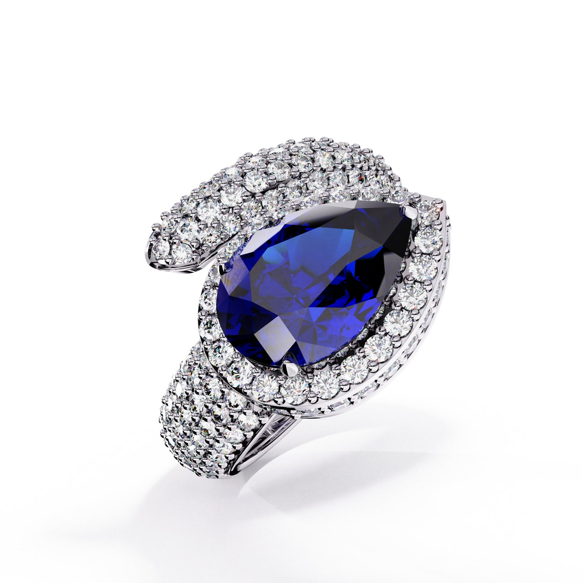 3 CTW Pear-Cut Halo Pavé Bypass Ring
