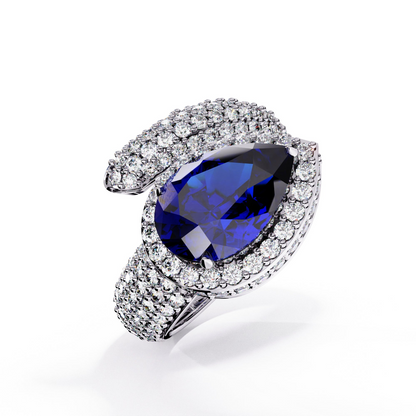 3 CTW Pear-Cut Halo Pavé Bypass Ring