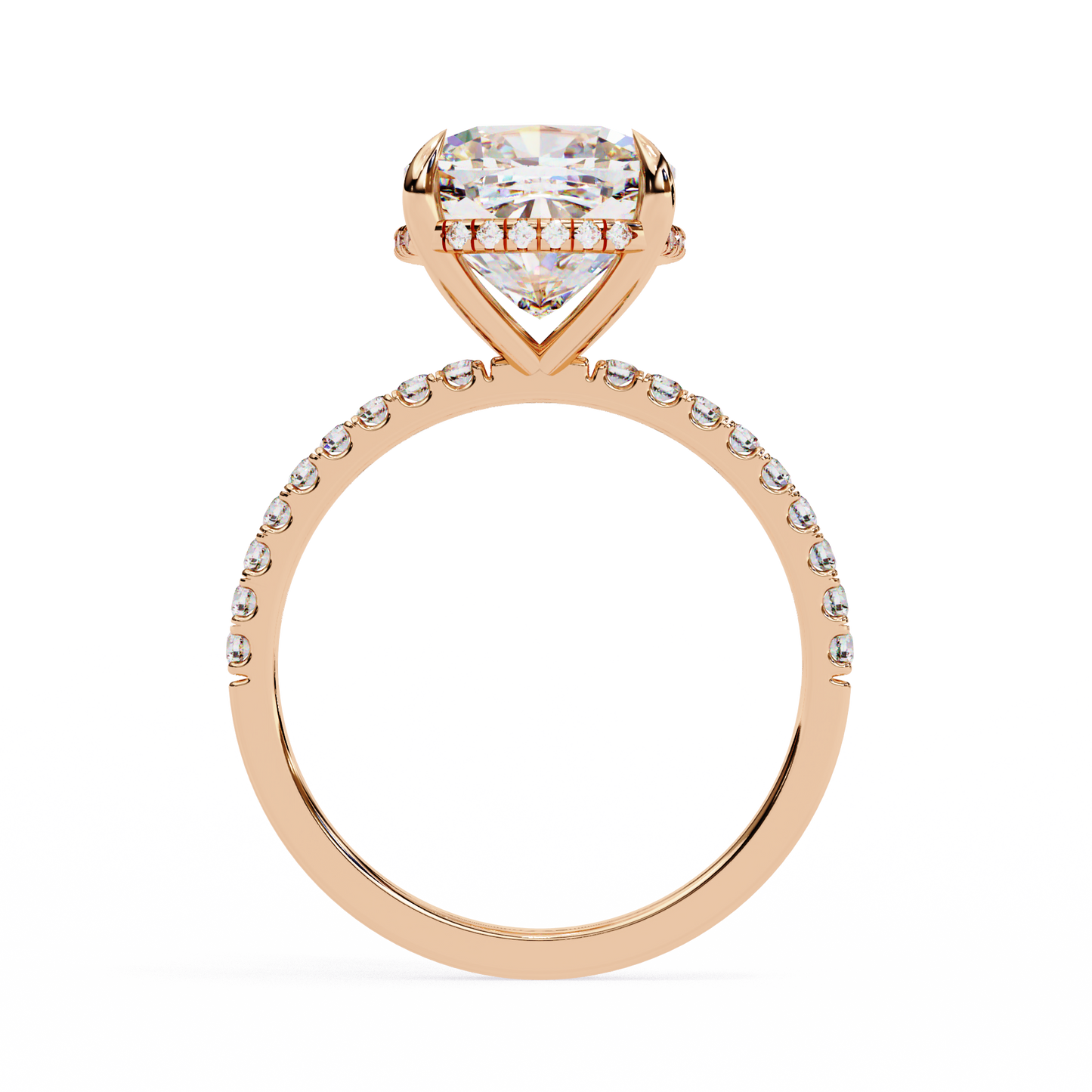 3.53 CTW Cushion Lab-Grown Diamond Hidden Halo Pavé Engagement Ring in 14K Rose Gold