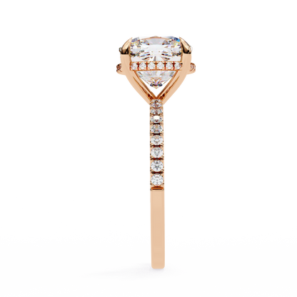 3.53 CTW Cushion Lab-Grown Diamond Hidden Halo Pavé Engagement Ring in 14K Rose Gold