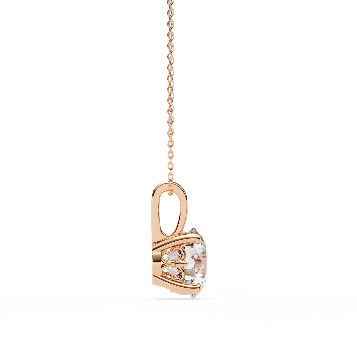 3.00 CT Cushion-Cut Lab-Grown Diamond Fleur-de-Lis Filigree Pendant Necklace in 14K Gold & Platinum